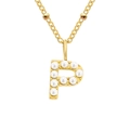 Gold letter P pendant necklace with inlaid pearls on a beaded stainless steel chain - Letter P - Gold