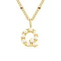 Elegant gold necklace with pearl-encrusted letter Q pendant and gold bead chain - Letter Q - Gold
