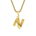 14K gold plated letter N necklace with textured sunburst finish and box chain - Letter N - Gold