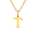 Gold-plated stainless steel necklace featuring a polished capital letter T pendant - Letter T / Gold