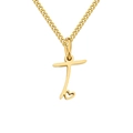 18k gold plated stainless steel necklace featuring a letter T pendant with heart cutout - Letter T / Gold