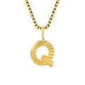 Gold stainless steel box chain necklace with sunburst textured letter Q pendant - Letter Q - Gold