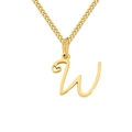18k gold plated stainless steel cursive letter W pendant necklace with small heart detail - Letter W / Gold