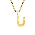 14K gold plated box chain necklace with textured letter U pendant for women - Letter U - Gold