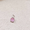 Pink round zircon pendant with silver four-prong setting and stainless steel loop - October Pink - Silver
