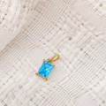 Rectangle blue zircon birthstone pendant with 14K gold plated four-prong setting - December Lake Blue - Gold