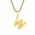 Golden lowercase letter W pendant with pleated texture on a sturdy box chain necklace - Letter W - Gold
