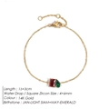 14K gold chain bracelet with red square and green teardrop birthstone zircons - January Red Square Green Teardrop