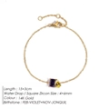 14K gold minimalist chain bracelet featuring square purple and teardrop yellow zircons - February Purple Square Yellow Teardrop