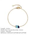 14K gold birthstone bracelet with teardrop and rectangular blue cubic zirconia stones - March Light Blue Square Royal Blue Teardrop