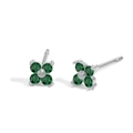 Exquisite silver clover stud earrings with vibrant green zircon flower petals - May Green