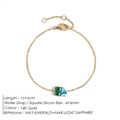 14K gold plated bracelet featuring emerald cut green and teardrop blue zircon stones - May Green Square Light Blue Teardrop