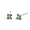 Elegant silver clover stud earrings featuring olive green gemstones and petal design - August Olive Green