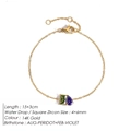 14K gold chain bracelet featuring square peridot and teardrop amethyst zircon stones - August Olive Green Square Deep Purple Teardrop
