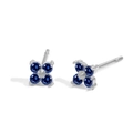 Silver flower stud earrings with four navy blue crystals in a clover petal design - September Royal Blue