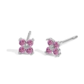 Silver stainless steel stud earrings featuring four-petal pink rhinestone flowers - October Pink