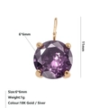 Macro detail of 6x6mm purple zircon pendant with dimensions 11mm in gold setting - June Purple - Gold