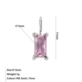 Dimensioni del ciondolo rettangolare rosa 6x3mm con misure dettagliate e peso di 1g - Ottobre Rosa - Argento