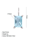 Detail view of a 6x4mm light blue rectangular zircon pendant with silver claw setting - Steel / March Light Blue (Aquamarine Color)