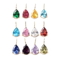 12 colors of pear-cut zircon teardrop pendants with 18k gold-plated stainless steel settings - 5*7mm / Gold / January Red