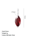 Detail showing red marquise zircon pendant size 8x3mm with 925 silver hook and dimensions - January Red - Silver