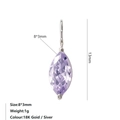 Macro detail of 8x3mm marquise-cut purple zircon pendant in stainless steel setting - February Violet - Silver