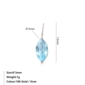 Spécifications détaillées de taille pour pendentif zircon goutte de 8 par 3 millimètres - Mars Bleu Clair - Argent