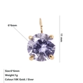 6x6mm purple zircon geometric pendant with 18k gold plated claw setting and dimensions - February Violet - Gold