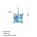 Λεπτομέρεια macro από τετράγωνο μπλε ζιργκόν 4x4mm σε ασημένια βάση με τέσσερα δόντια - Μόνο Μενταγιόν (Χωρίς Αλυσίδα) / Μάρτιος Γαλάζιο - Ασημί