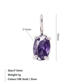 Macro di un ciondolo in zircone viola 5x3mm con dimensioni tecniche e placcatura argento - Colore acciaio / Giugno Viola (Colore Alessandrite)