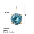 6mm round blue zircon pendant charm in a 18K gold-plated four-prong setting for jewelry - March Light Blue - Gold