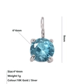 Detailed size chart of 4mm round blue zircon pendant with 18K gold plated dimensions - March Birthstone Pendant (Light Blue) / Steel