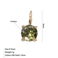 Detail of 4x4mm round green zircon pendant in 18K gold setting for DIY jewelry making - August Birthstone Pendant (Light Green) / Gold