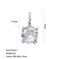 Detailed view of 4x4mm cubic zirconia pendant showing dimensions and silver finish texture - April Birthstone Pendant (White) / Steel