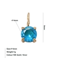 Detail showing a 4mm blue zircon pendant with 18K gold plating and size annotations - December Birthstone Pendant (Lake Blue) / Gold
