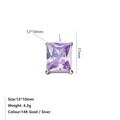 Detailweergave van de 12x10mm rechthoekige paarse zirkoon hanger met maat en gewicht - 12*10mm Rechthoek / Violet-Zilver