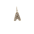 Golden hollow letter A pendant charm with sparkling pavé crystals and circular ring hook - Letter A / Gold