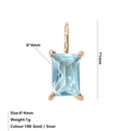 Rectangle 6x4mm light blue zircon pendant in 18K gold plated stainless steel - Gold / March Light Blue (Aquamarine Color)