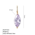 8x3mm marquise-cut lavender zircon pendant in 18K gold plated stainless steel - February Violet - Gold