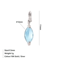 Ciondolo con zircone azzurro taglio marquise in finitura argento, misura 6x2mm - Marzo Blu Chiaro - Argento