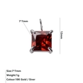 Ciondolo quadrato in zircone rosso 7x7mm con castone a quattro griffe in argento per gioielli - Gennaio Rosso - Argento