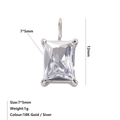 Ciondolo rettangolare 7x5mm con pietra trasparente e finiture in argento - Aprile Bianco - Argento