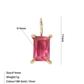 Pink rectangular zircon 18k gold plated stainless steel pendant with 6x4mm gemstone - Gold / July Rose Red
