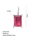 Ruby red 6x4mm rectangular zircon pendant set in silver-tone stainless steel mounting - Steel / July Rose Red