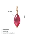Pendentif pierre de naissance marquise rose rouge finition or 18K, pierre 8x3mm - Juillet Rose - Or