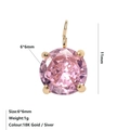 Exquisite 18K gold plated 6x6mm round pink zircon pendant for DIY jewelry making - October Pink - Gold