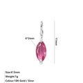 Ciondolo marquise in zircone rosa finitura argento, 6x2mm per gioielli di moda - Luglio Rosa - Acciaio