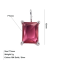 Ciondolo lussuoso 7x5mm rettangolare con pietra rosa-viola in acciaio inossidabile - Luglio Rosa - Acciaio