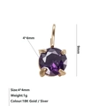 Exquisite 4x4mm round purple cubic zirconia pendant in 18K gold-plated claw setting - June Birthstone Pendant (Purple) / Gold