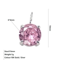 Pink zircon round pendant in silver setting with 6x6mm brilliant cut for DIY jewelry - October Pink - Silver